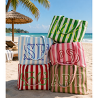 Embroidered Custom Initials Striped Canvas Tote Bag