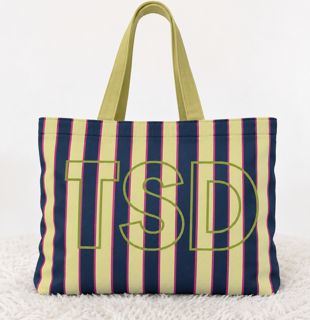 New Colors - Custom Initials Striped Canvas Tote Bag, Travel Bag for Girls