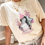 Custom Photo Birthday Shirt, Personalized Age Tee for Women, Pink Balloon Birthday Party Outfit Gift